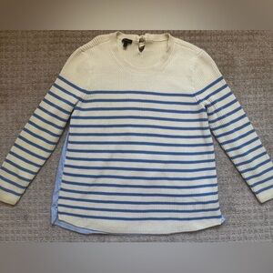 Talbots Striped Knit Sweater Shirt Hem Back Tie Blue Cream Preppy Sz L